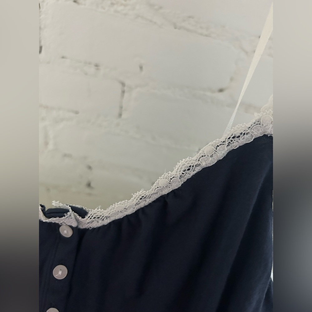 GAP Body Navy Romper with White Lace Details 
Size: Small
EUC (Like New) - Picture 4 of 9